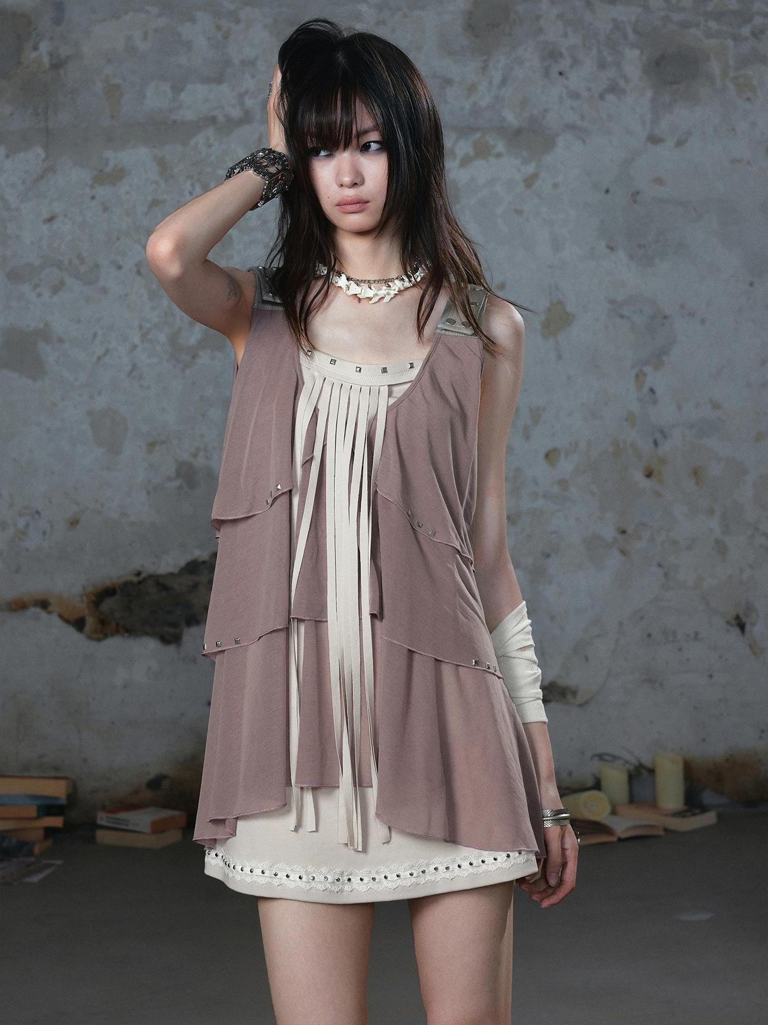 Cest Nous Punk Romantic Ruffle Stud Tassel Patchwork Women&