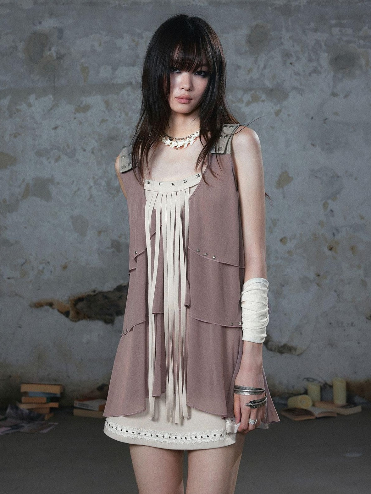 Cest Nous Punk Romantic Ruffle Stud Tassel Patchwork Women&