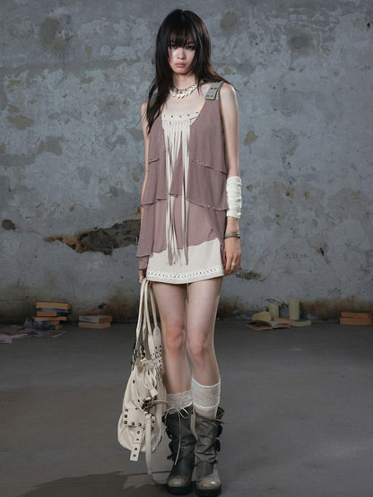 Cest Nous Punk Romantic Ruffle Stud Tassel Patchwork Women&
