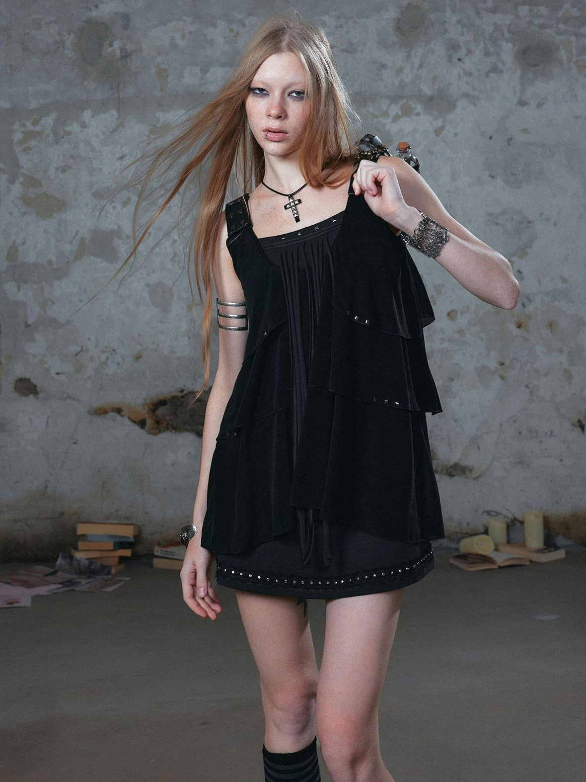 Cest Nous Punk Romantic Ruffle Stud Tassel Patchwork Women&