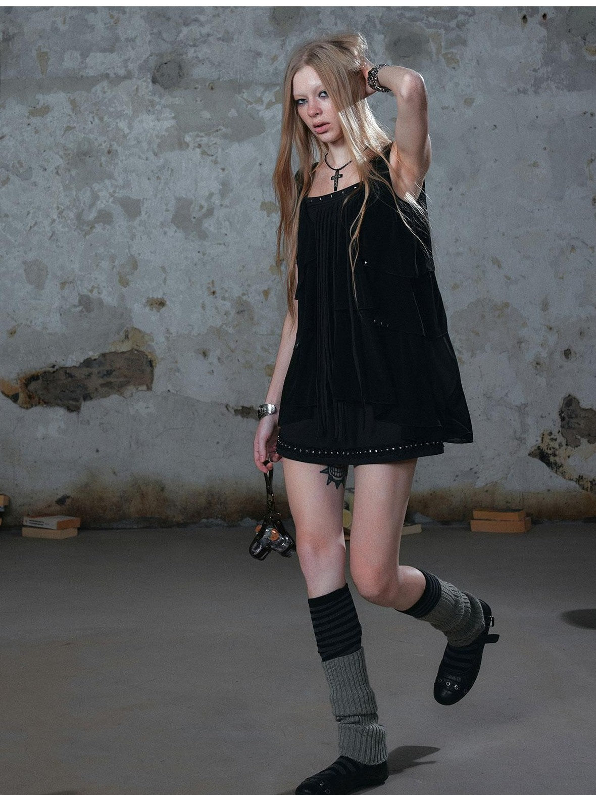 Cest Nous Punk Romantic Ruffle Stud Tassel Patchwork Women&