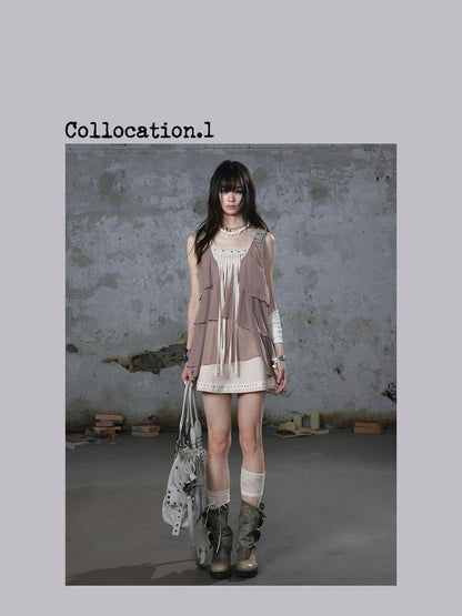 Cest Nous Punk Romantic Ruffle Stud Tassel Patchwork Women&