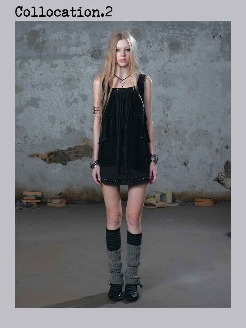Cest Nous Punk Romantic Ruffle Stud Tassel Patchwork Women&