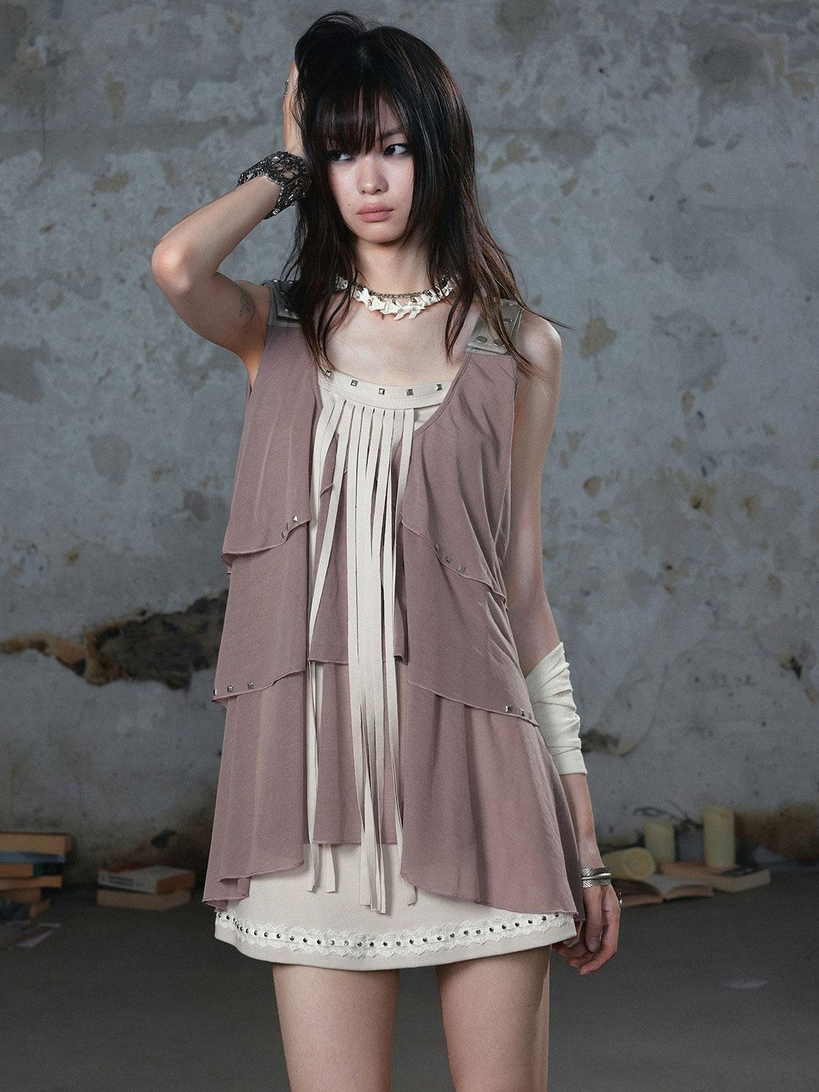Cest Nous Punk Romantic Ruffle Stud Tassel Patchwork Women&