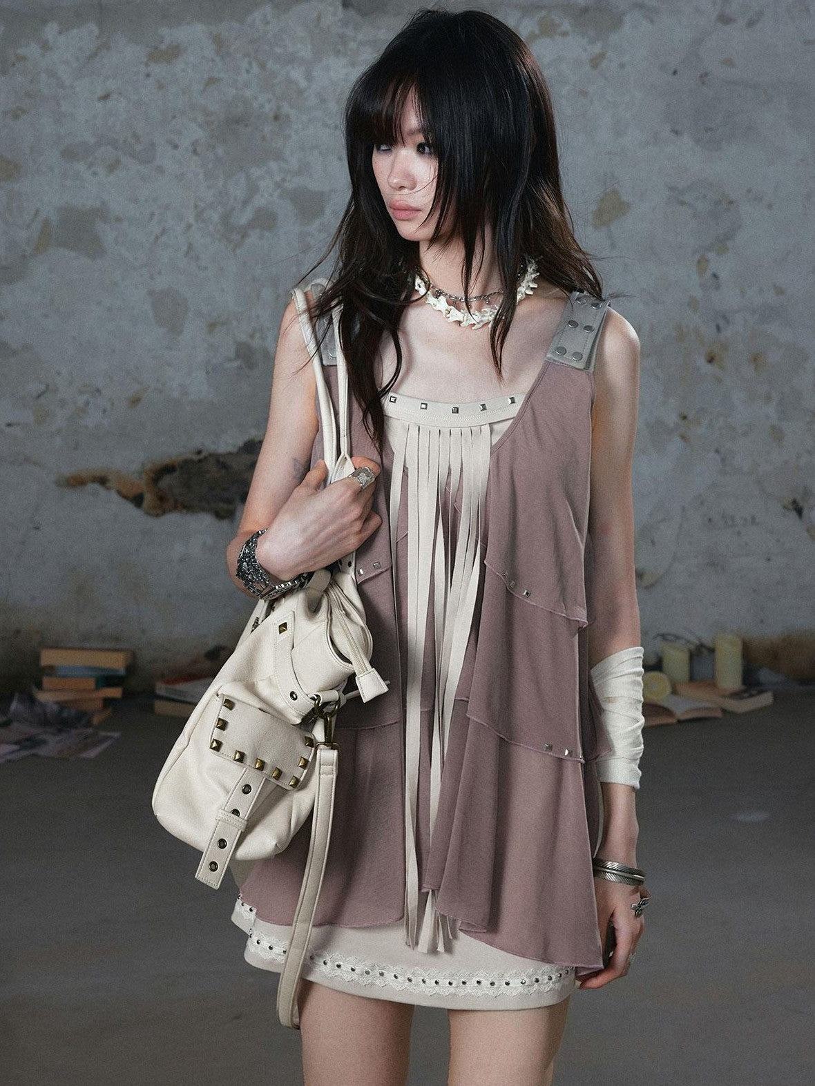 Cest Nous Punk Romantic Ruffle Stud Tassel Patchwork Women&