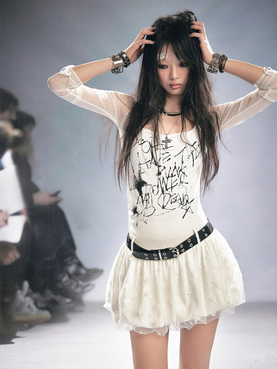 Cest Nous Punk Star Print Raglan Sleeve Puff Women&