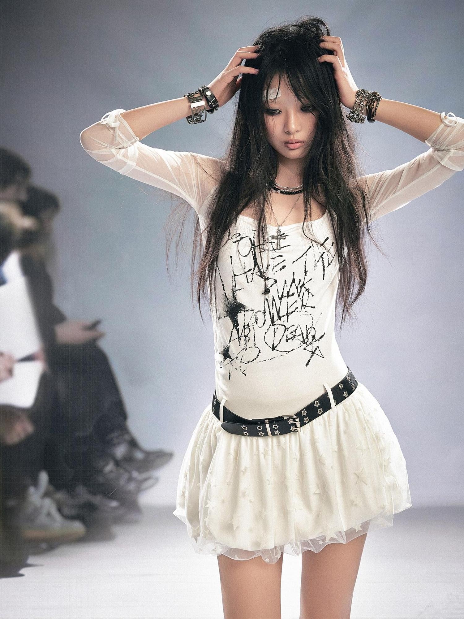 Cest Nous Punk Star Print Raglan Sleeve Puff Women&