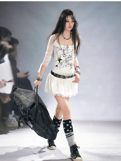 Cest Nous Punk Star Print Raglan Sleeve Puff Women&