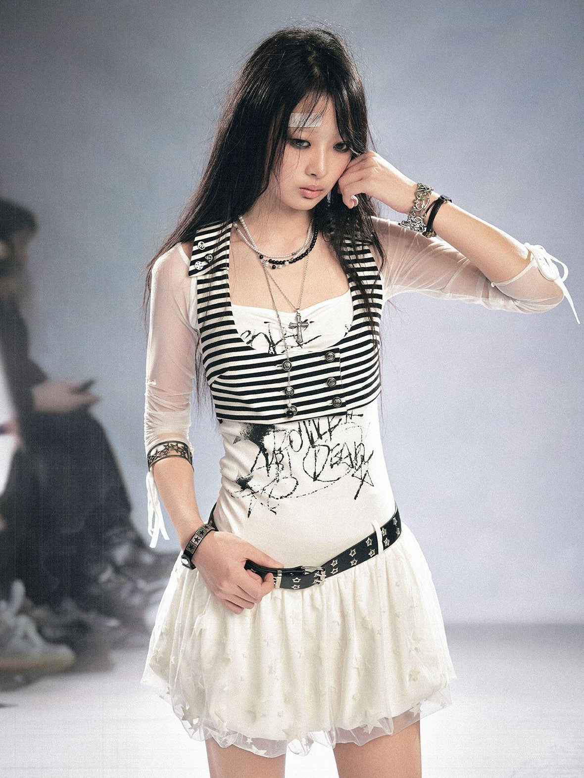 Cest Nous Punk Star Print Raglan Sleeve Puff Women&