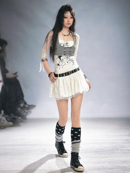 Cest Nous Punk Star Print Raglan Sleeve Puff Women&