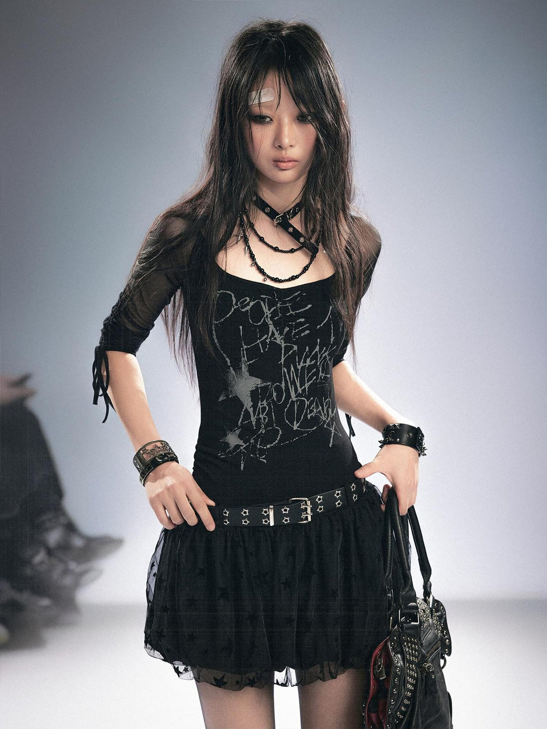 Cest Nous Punk Star Print Raglan Sleeve Puff Women&