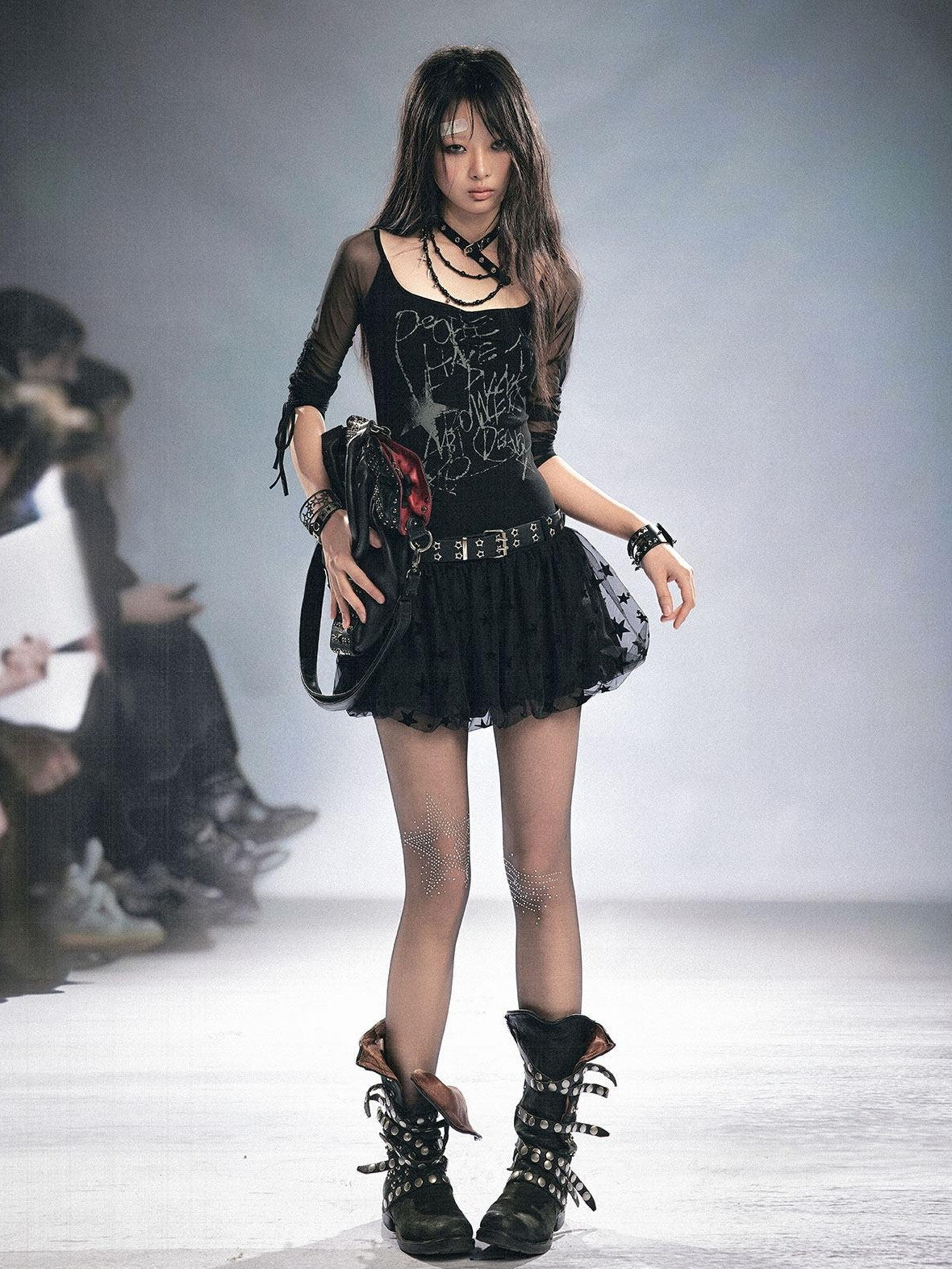 Cest Nous Punk Star Print Raglan Sleeve Puff Women&