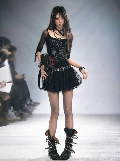 Cest Nous Punk Star Print Raglan Sleeve Puff Women&