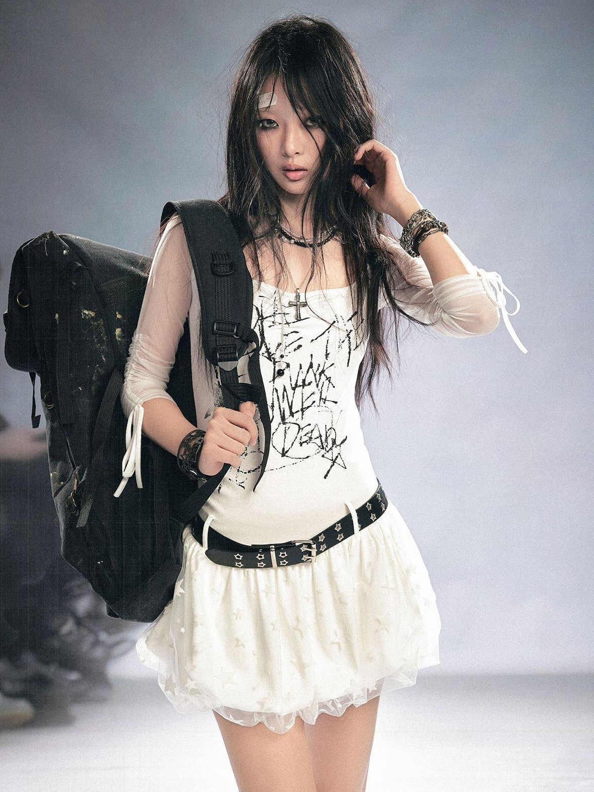 Cest Nous Punk Star Print Raglan Sleeve Puff Women&