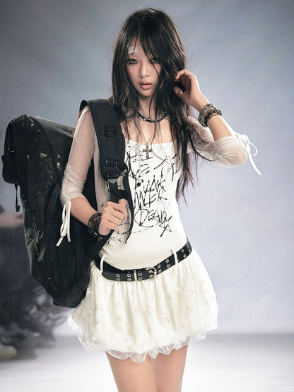 Cest Nous Punk Star Print Raglan Sleeve Puff Women&