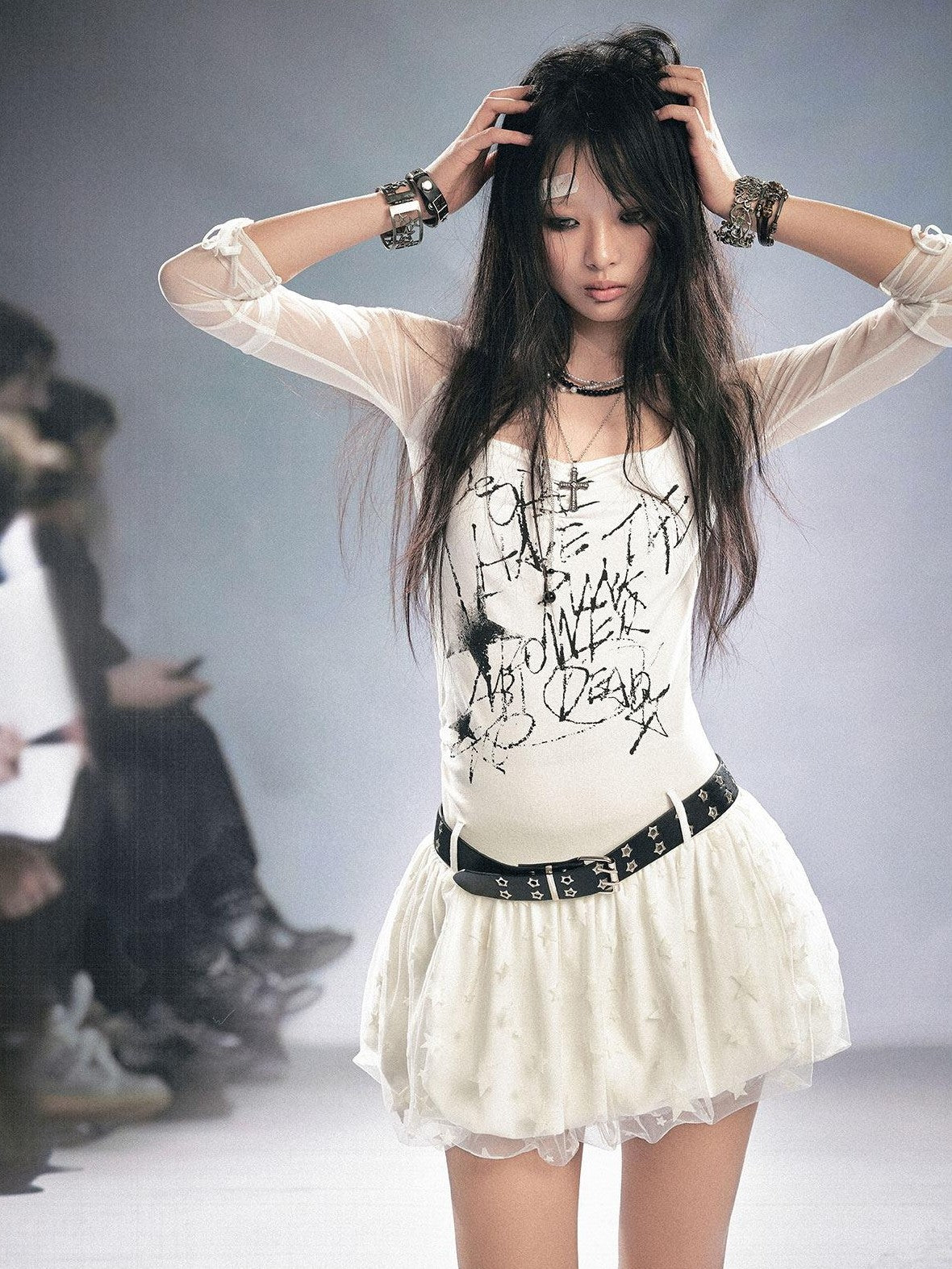 Cest Nous Punk Star Print Raglan Sleeve Puff Women&