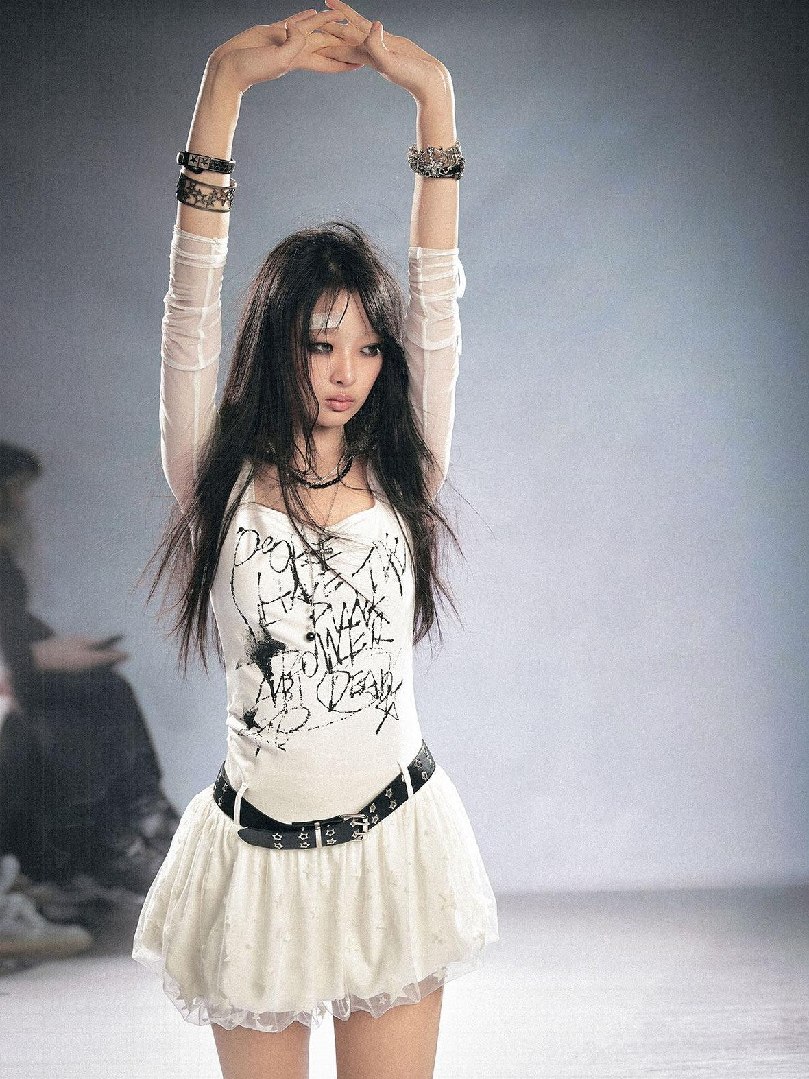 Cest Nous Punk Star Print Raglan Sleeve Puff Women&