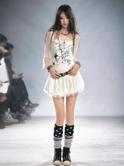 Cest Nous Punk Star Print Raglan Sleeve Puff Women&
