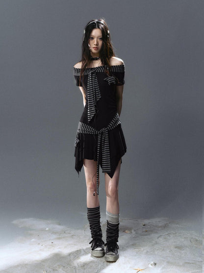 Cest Nous Punk Starfish Striped Lace Up Off Shoulder Women&