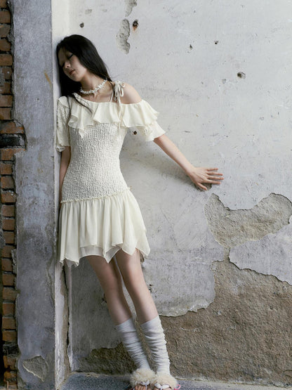 Cest Nous Punk Wave Off Shoulder Knitted Chiffon Dress