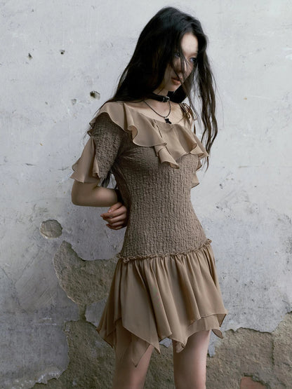 Punk Wave Off Shoulder Knitted Chiffon Dress