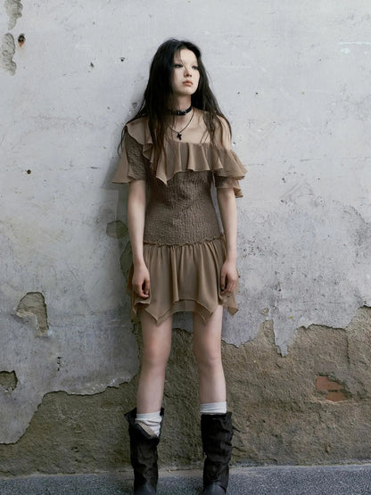 Punk Wave Off Shoulder Knitted Chiffon Dress