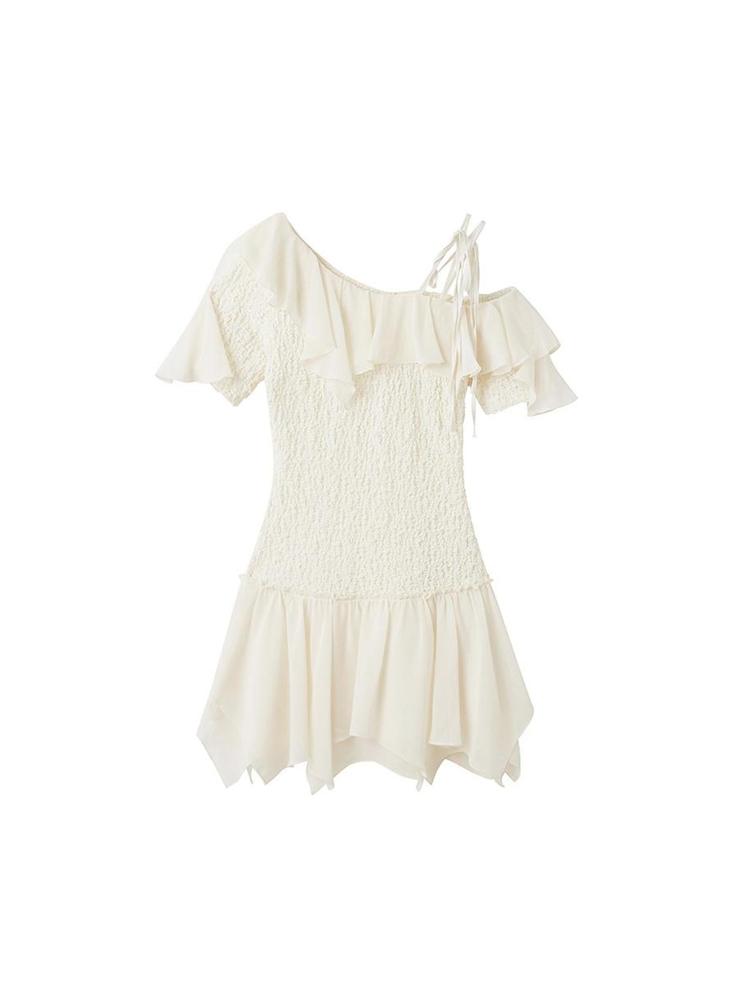 Cest Nous Punk Wave Off Shoulder Knitted Chiffon Dress