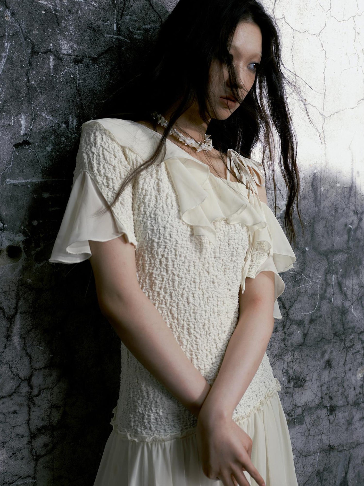 Cest Nous Punk Wave Off Shoulder Knitted Chiffon Dress