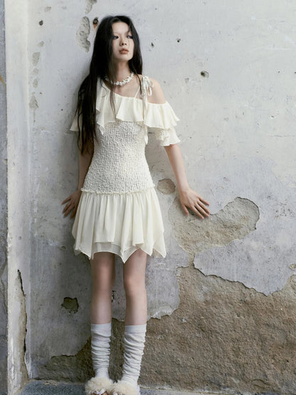 Punk Wave Off Shoulder Knitted Chiffon Dress