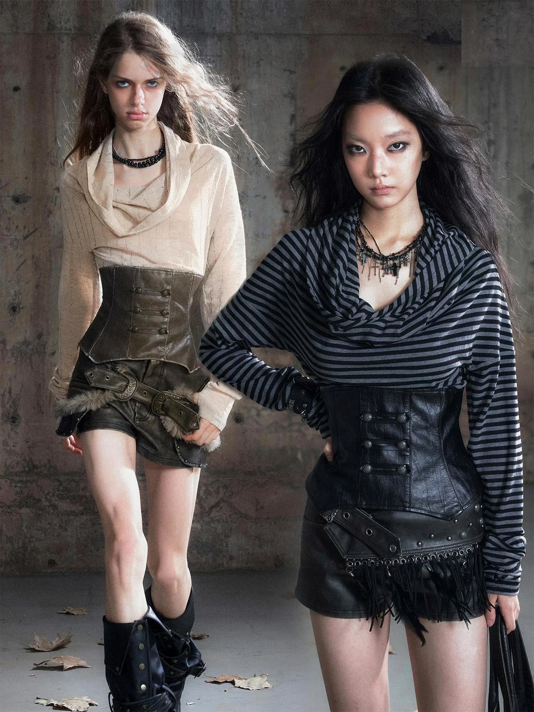 Retro Knight Corset Top With Striped Draped Neck