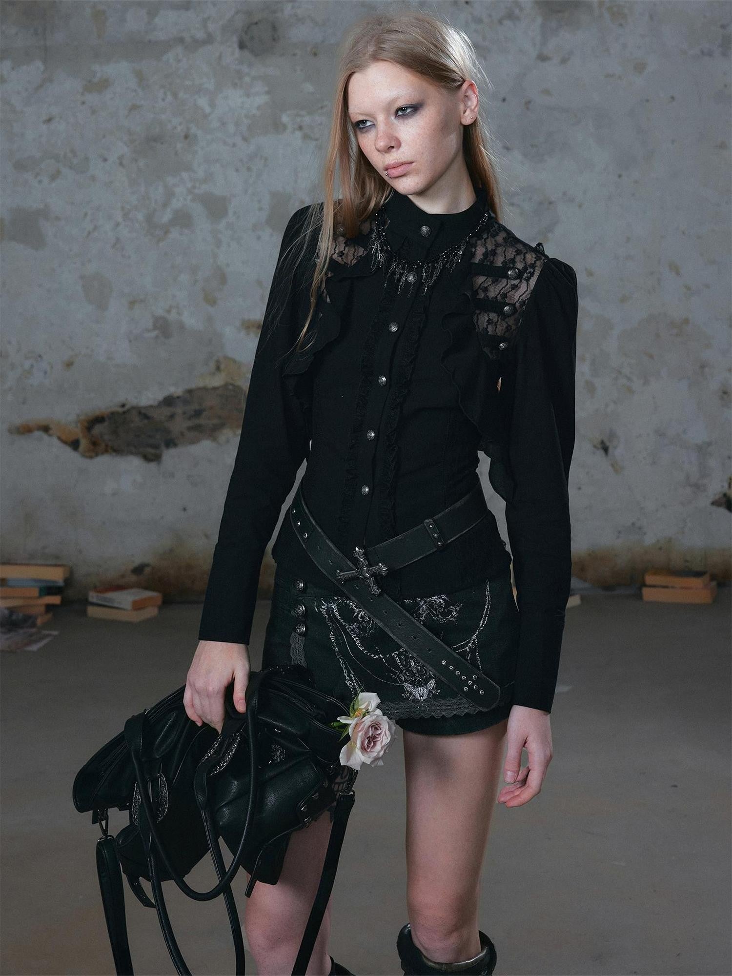 Cest Nous Romantic Lace Ruffle Waist Spliced Open Cardigan Women&