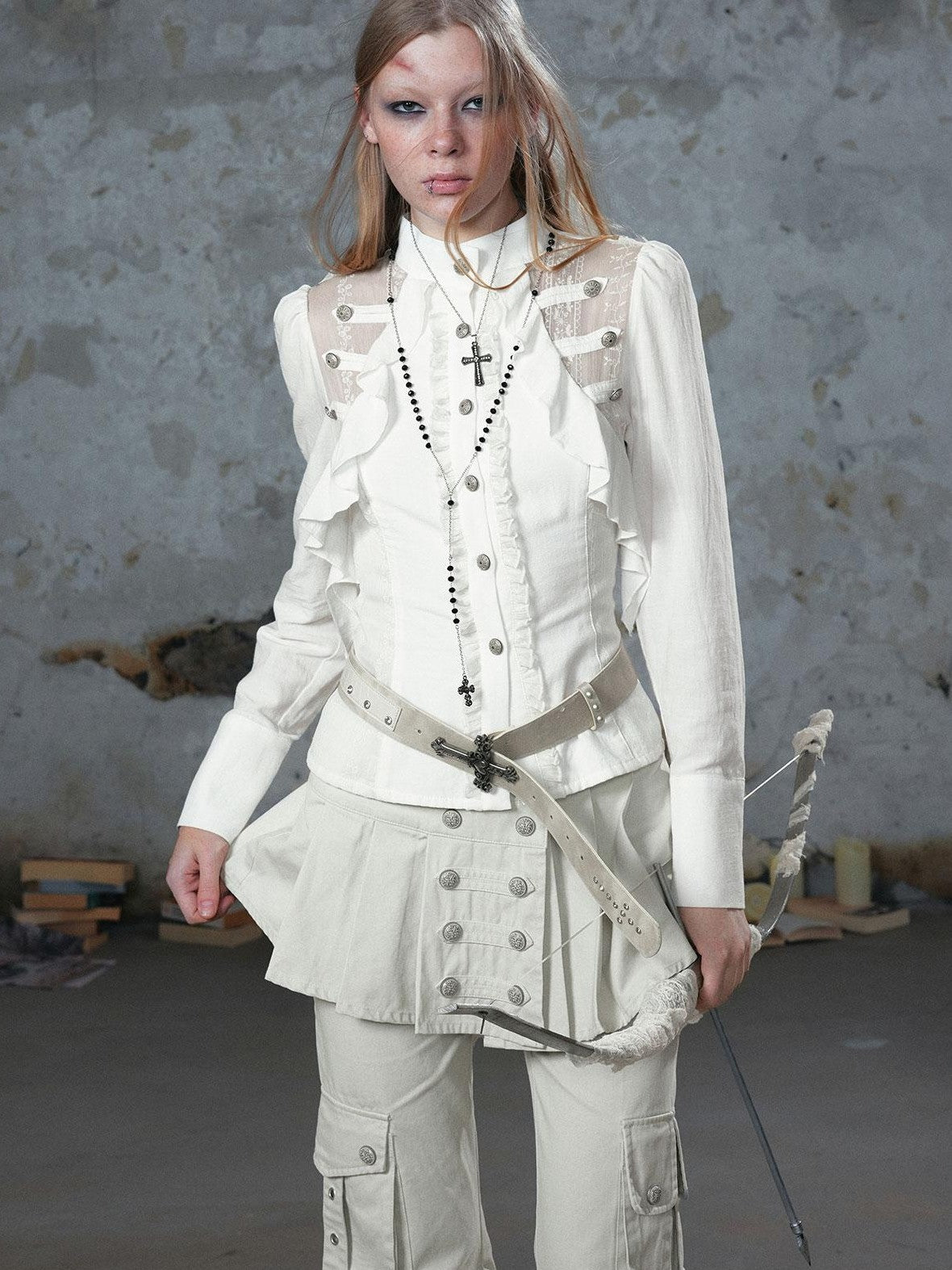 Cest Nous Romantic Lace Ruffle Waist Spliced Open Cardigan Women&