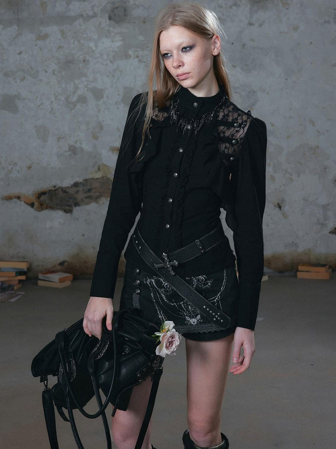 Cest Nous Romantic Lace Ruffle Waist Spliced Open Cardigan Women&