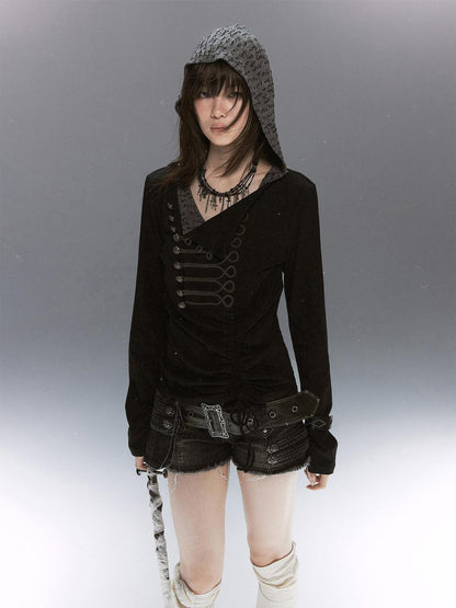 Cest Nous Rope Knot Buckle Lettered Hooded Contrast Women&