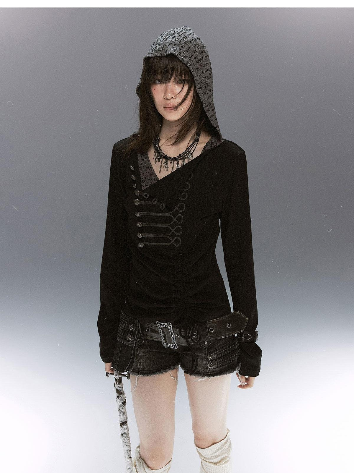 Cest Nous Rope Knot Buckle Lettered Hooded Contrast Women&