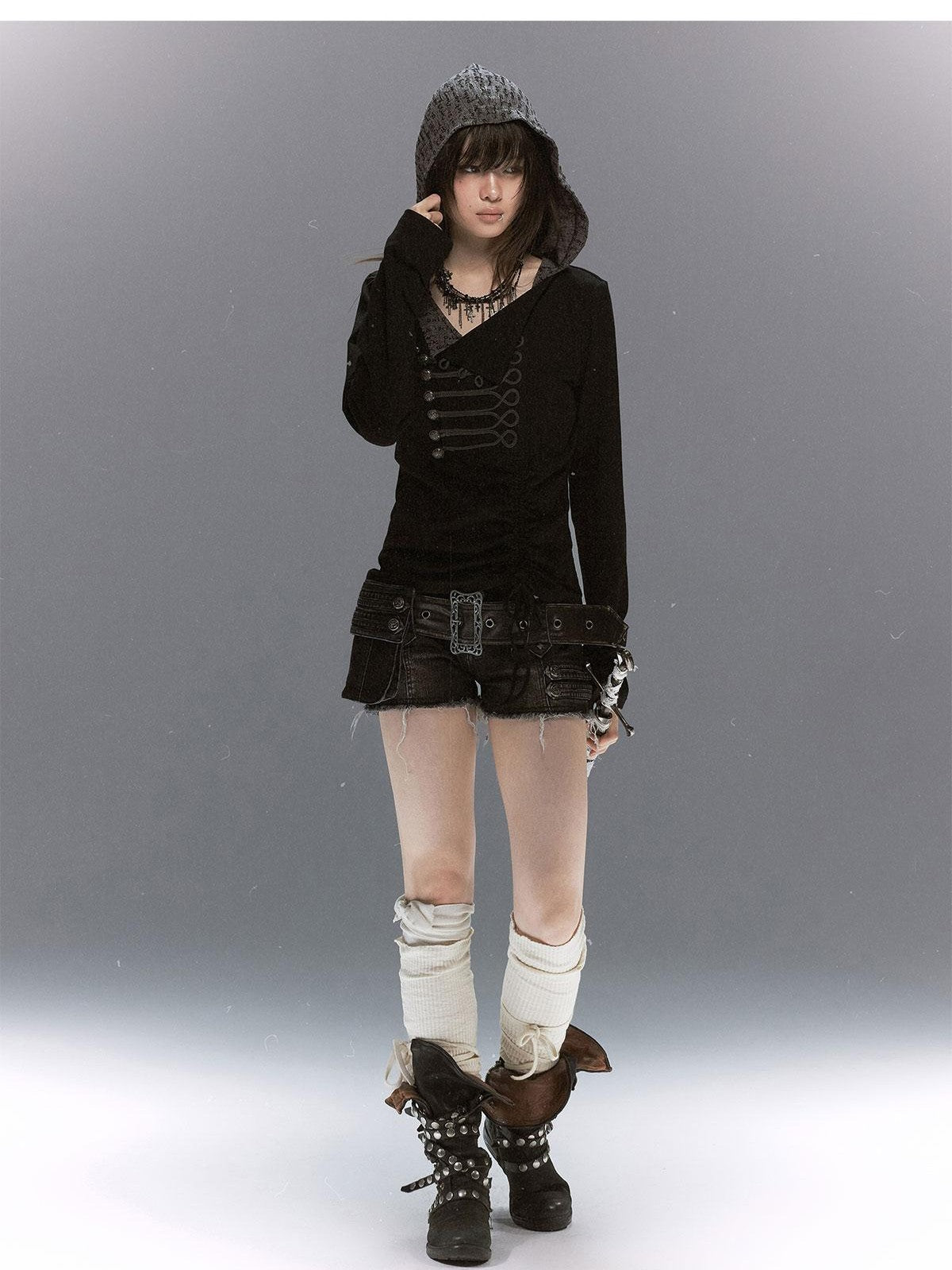 Cest Nous Rope Knot Buckle Lettered Hooded Contrast Women&