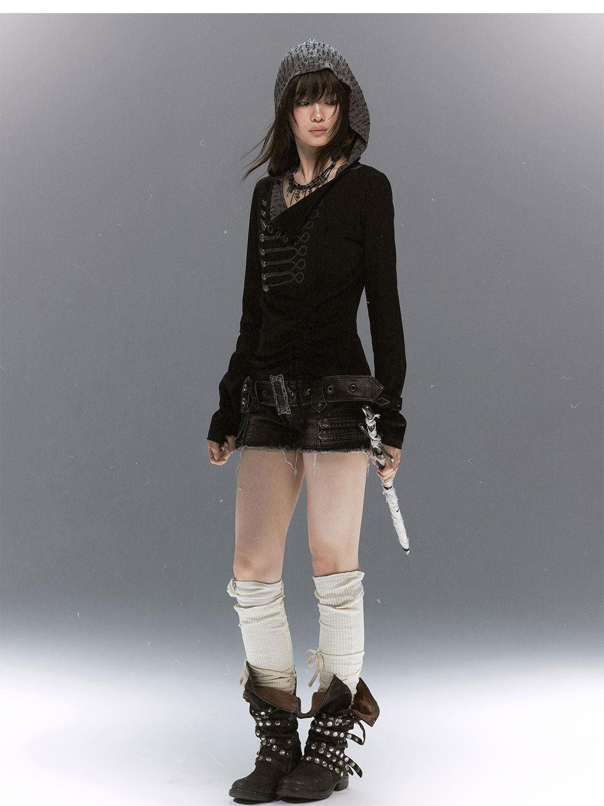 Cest Nous Rope Knot Buckle Lettered Hooded Contrast Women&