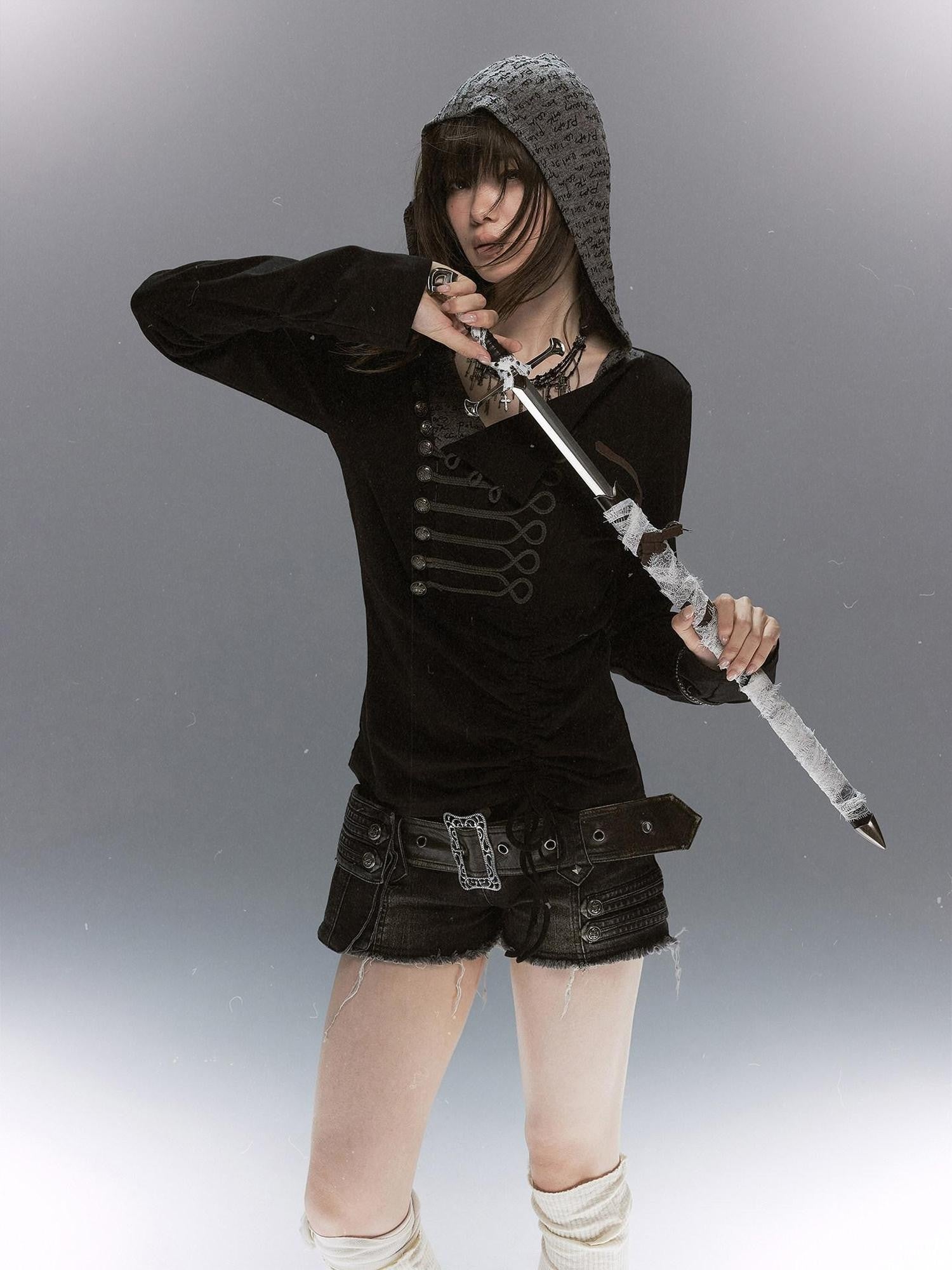 Cest Nous Rope Knot Buckle Lettered Hooded Contrast Women&