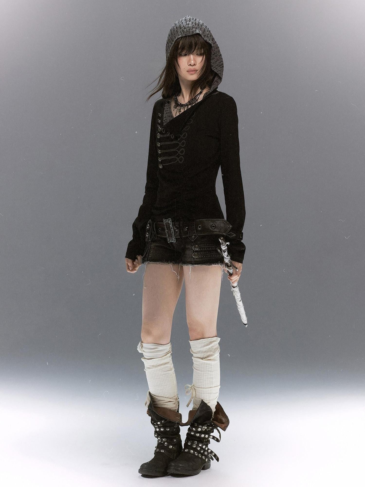 Cest Nous Rope Knot Buckle Lettered Hooded Contrast Women&