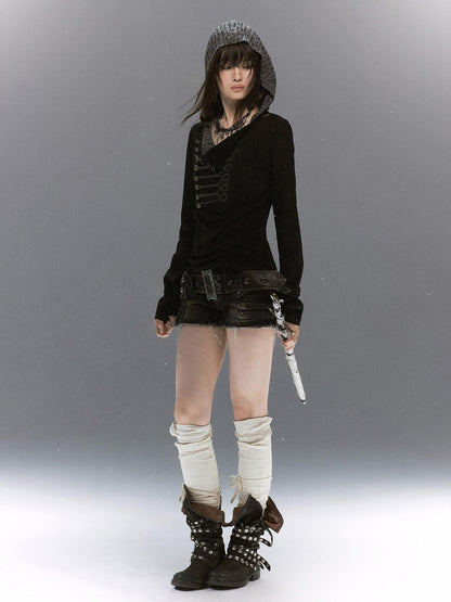 Cest Nous Rope Knot Buckle Lettered Hooded Contrast Women&