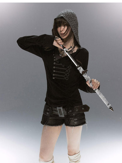 Cest Nous Rope Knot Buckle Lettered Hooded Contrast Women&