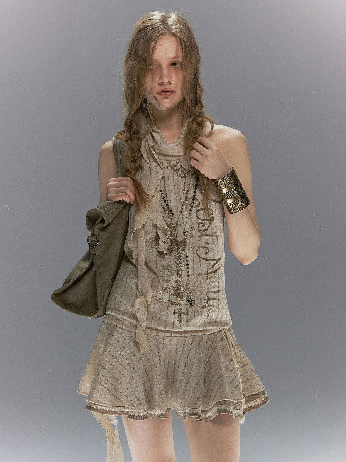 Cest Nous Ruffle Lace Chain Print Women&