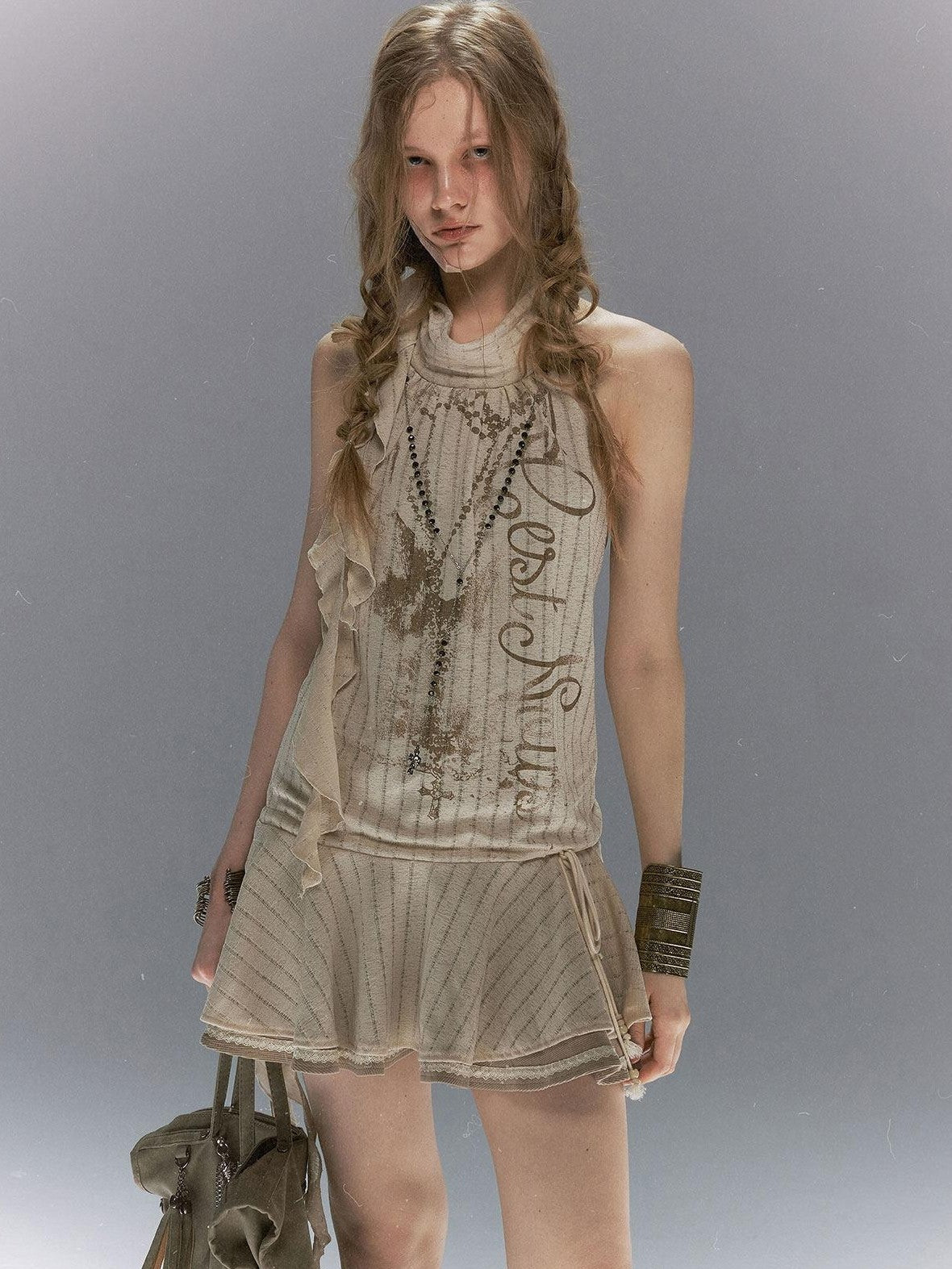 Cest Nous Ruffle Lace Chain Print Women&