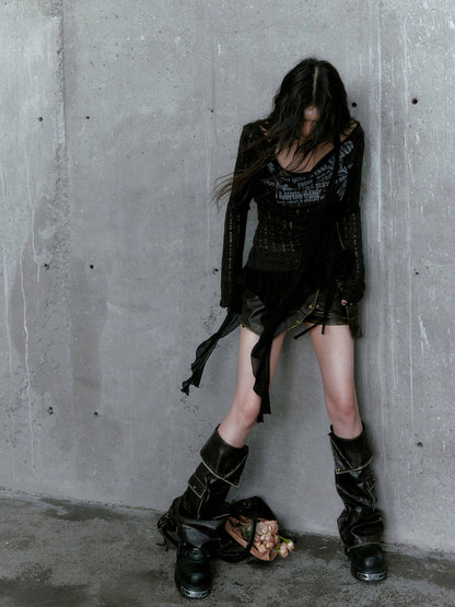 Cest Nous Ruffled Patchwork Cutout Graffiti Knit Women&
