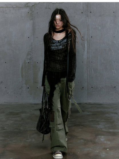 Cest Nous Ruffled Patchwork Cutout Graffiti Knit Women&