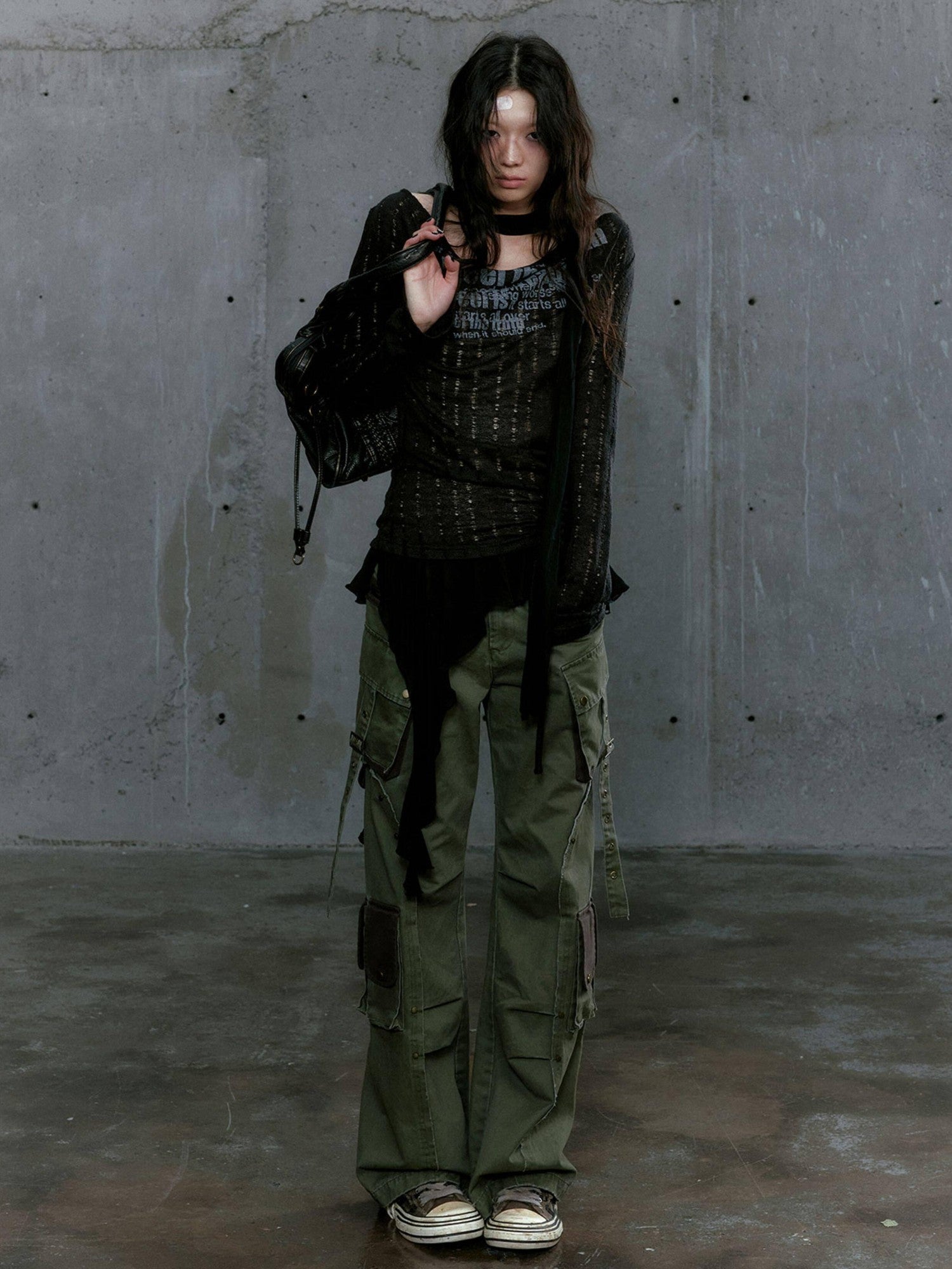 Cest Nous Ruffled Patchwork Cutout Graffiti Knit Women&