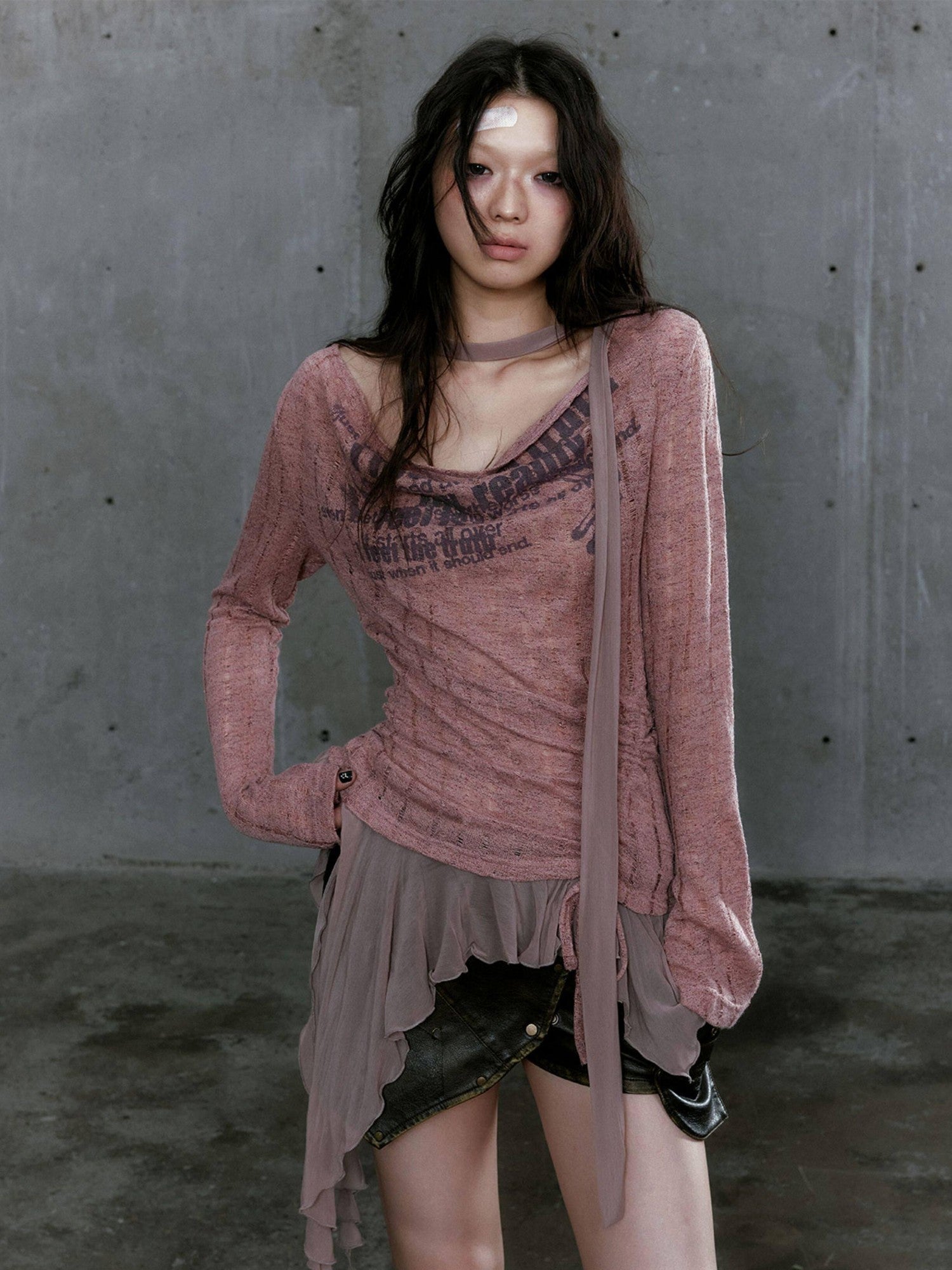 Cest Nous Ruffled Patchwork Cutout Graffiti Knit Women&