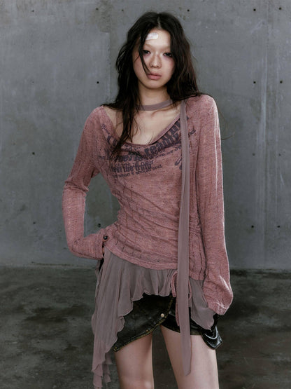 Cest Nous Ruffled Patchwork Cutout Graffiti Knit Women&