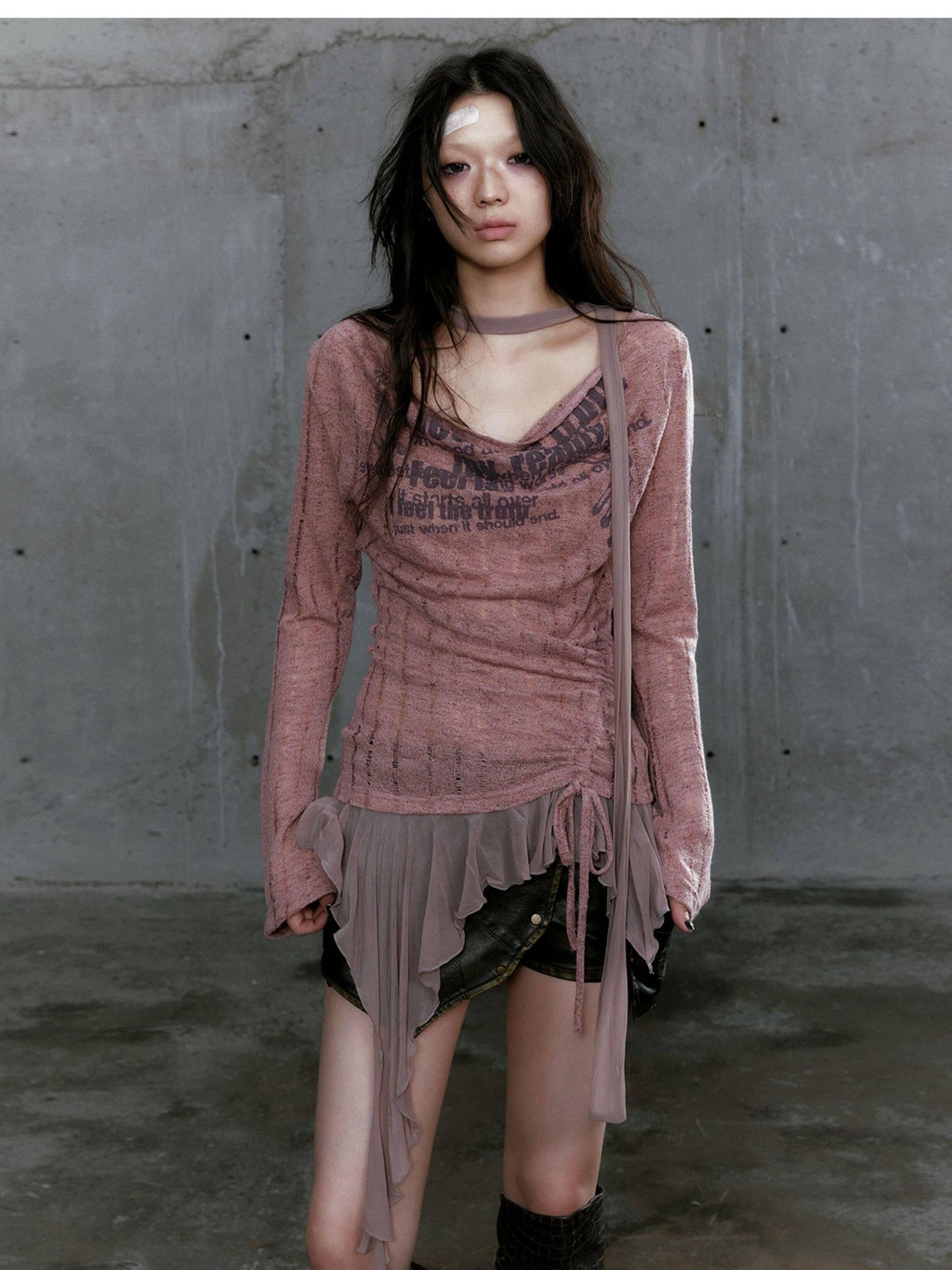 Cest Nous Ruffled Patchwork Cutout Graffiti Knit Women&