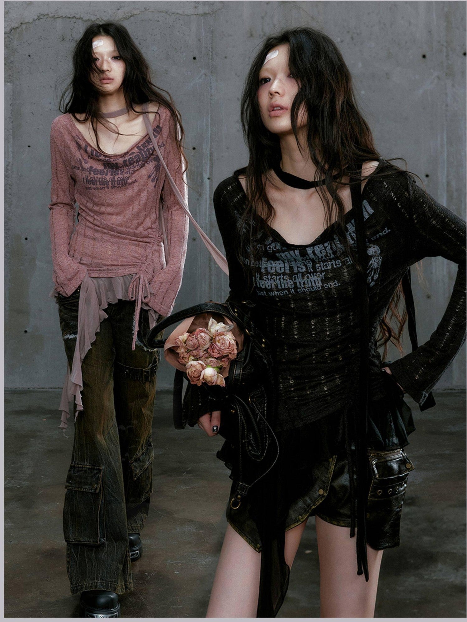 Cest Nous Ruffled Patchwork Cutout Graffiti Knit Women&